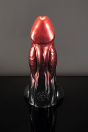 A front-facing product photo of a bull dildo.