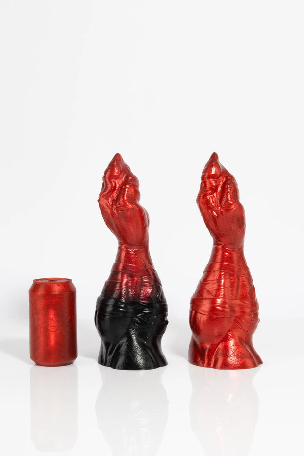 A product photo showing two different colours of a medium-sized dragon claw dildo.