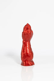 A product photo of a red dragon claw dildo taken from the back.