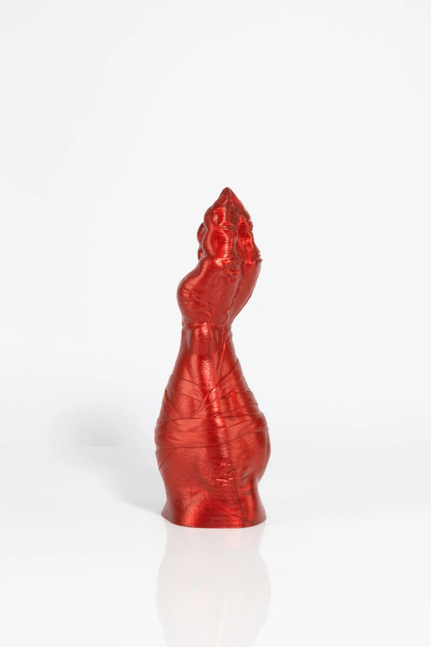 A product photo of a red dragon claw dildo.