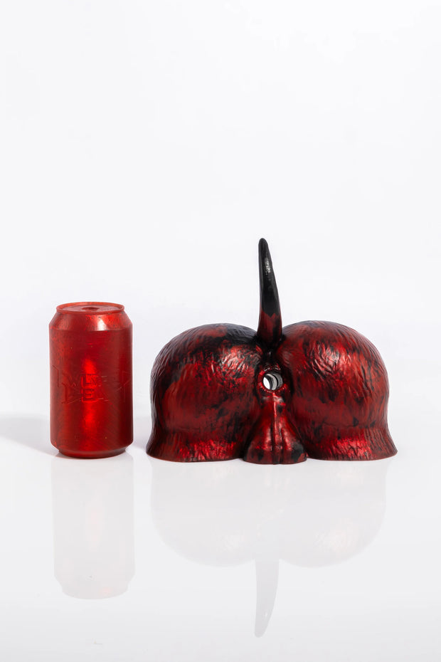 A product photo of a dog fleshlight taken directly from behind.