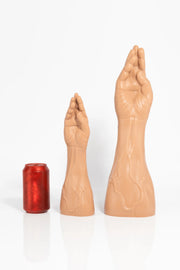 A size comparison photo of two fist dildos.