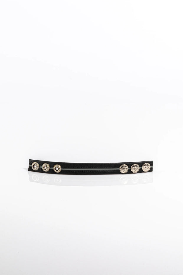 A product photo of a black cock ring with grey trim.