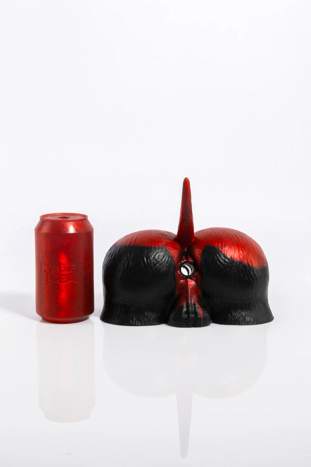 A product photo of a dog fleshlight taken directly from behind.