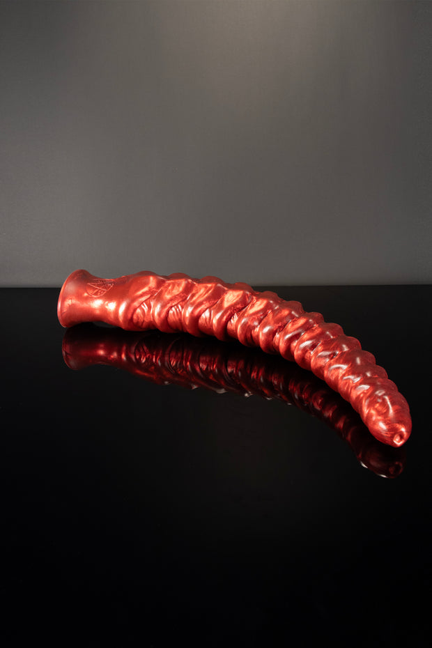 A product photo of an all red demon blood colour tentacle dildo.